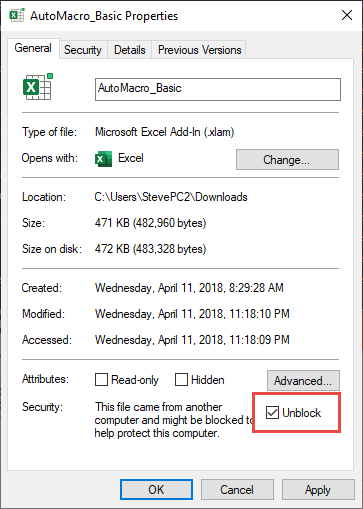 Cách Unblock để chạy các file Excel chứa code VBA bị chặn (Security Risk)